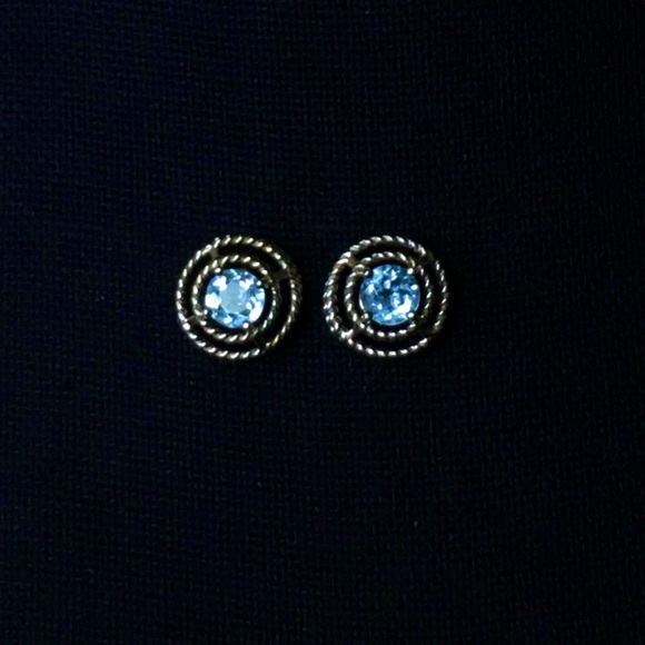 Blue Topaz Sterling Silver Halo Post Back Earrings - Picture 9 of 13